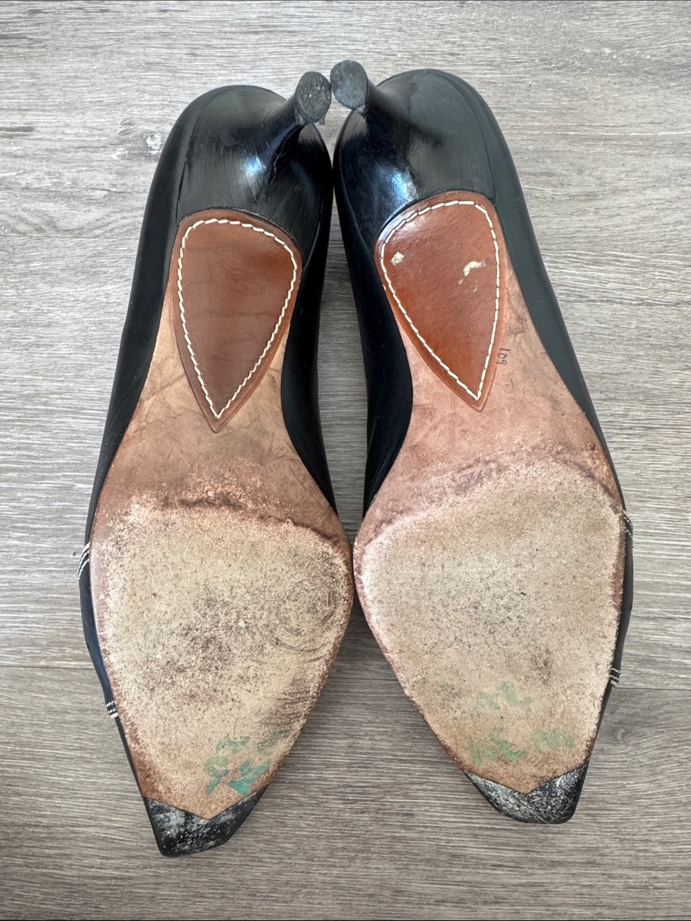 Cole Haan Black Leather Square Toe Low Heels with Contrast Stitching - Picture 5 of 8